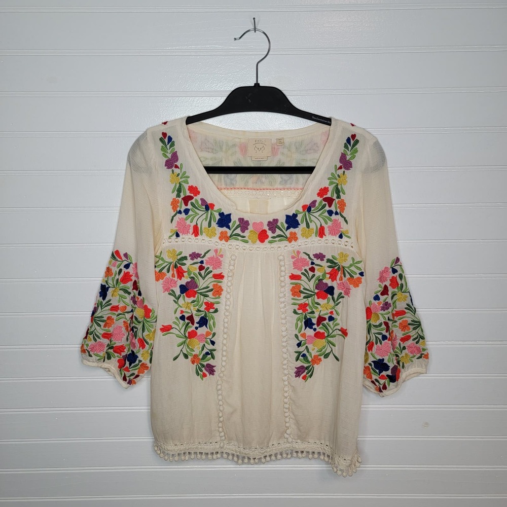 Anthropologie Vanessa Virginia Size 6 Embroidered Cottagecore Boho Indie Top